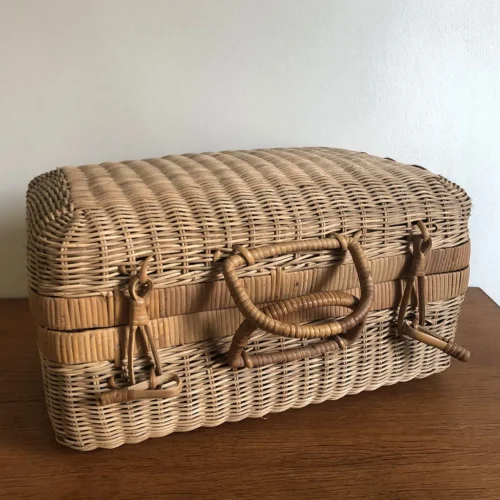 Grande valise osier/rotin vintage