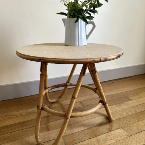 Petite table rotin vintage
